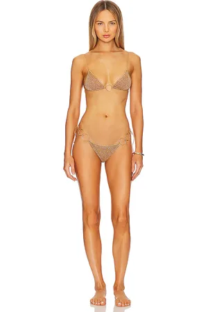 Oseree Lumiere Ring Bikini Set in Metallic Gold. - size L (also in M, XL)