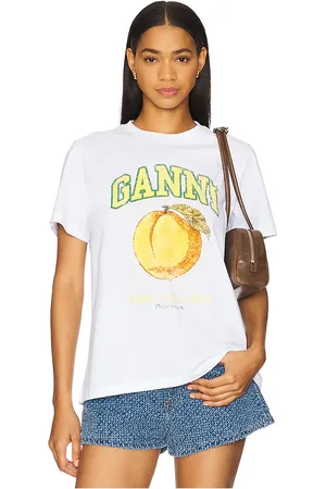 Ganni Peach Relaxed T-shirt in White. - size L (also in M, S, XS)