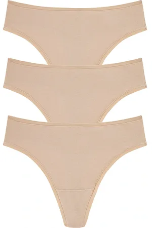 Natori Bliss Bare Cotton Thong 3-pack in Tan. - size L (also in M, S, XL)
