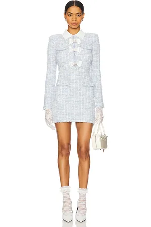 Self-Portrait Check Collared Knit Mini Dress in Baby . - size L (also in S)