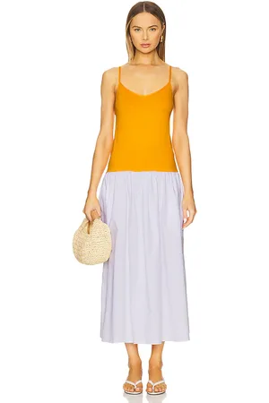 NAADAM Luxe Cotton Silk Dress in Orange,White. - size L (also in M, S, XS)