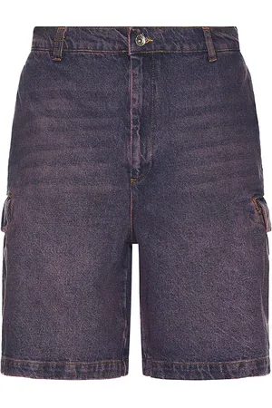 FLÂNEUR Denim Cargo Shorts in Purple. - size L (also in M, S, XL/1X)