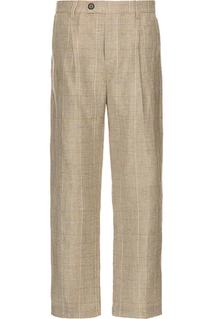 Corridor Plaid Linen Pleated Trouser in Brown. - size 31 (also in 32, 34, 36)