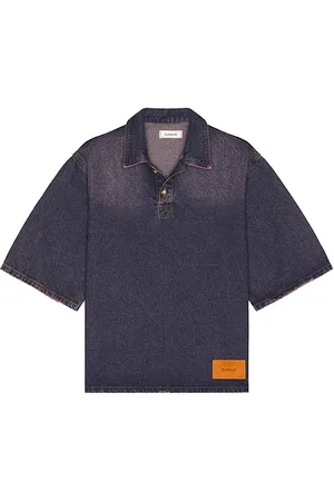 FLÂNEUR Denim Polo in Purple. - size L (also in M, S, XL/1X)