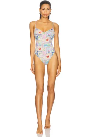 Show Me Your Mumu Ahoy One Piece Swimsuit in Blush,Blue. - size L (also in M, S, XS)