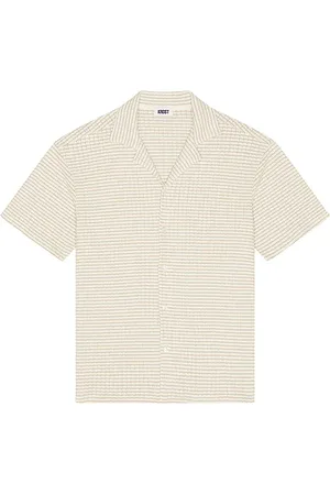 Saks Fifth Avenue Checkered Knit Bowling Shirt in Cream. - size L (also in M, S, XL/1X)