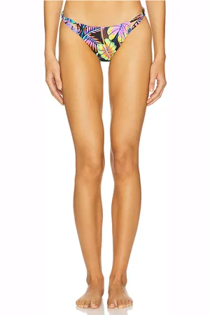 Luli Fama Neon Nights Cut Out Moderate Bikini Bottom in Black,Purple. - size L (also in M, S, XL, XS)