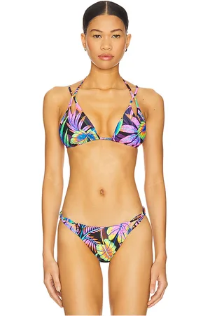 Luli Fama Neon Nights Triangle Bikini Top in Black,Purple. - size L (also in M, S, XS)