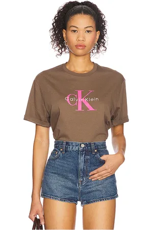 Calvin Klein Monologo Tee in Brown. - size L (also in M, S, XL/1X)