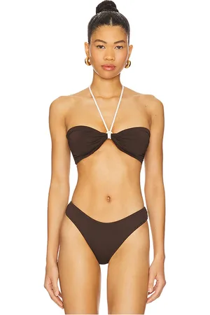 WeWoreWhat Rope Tie Halter Bikini Top in Chocolate. - size L (also in M, S, XL, XS, XXS)