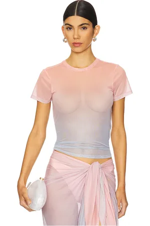 GOOD AMERICAN Mesh Baby Tee in Pink. - size L (also in M, S, XS)