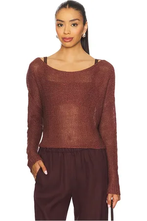 ENZA COSTA Linen Open Knit Bateau Sweater in Burgundy. - size L (also in M, S)