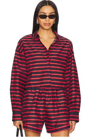 WeWoreWhat Cropped Button Down in Red. - size L (also in M, S, XL, XS, XXS)
