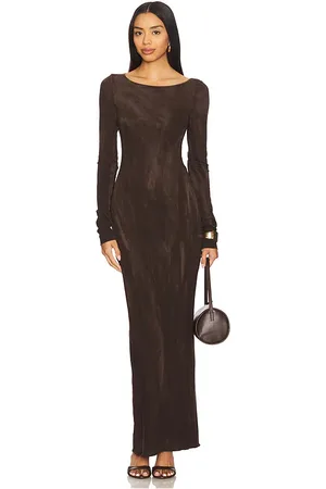 Cotton Citizen Marbella Long Sleeve Maxi Dress in Brown. - size L (also in M, S, XS)