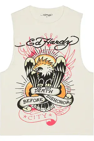 ED HARDY Eagle Cutoff Tee in Ivory. - size L (also in M, S, XL/1X)