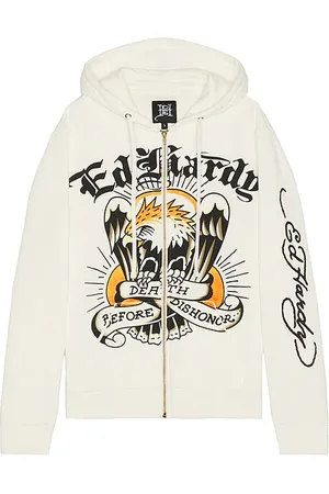 ED HARDY Eagle Fleece Zip Up Hoodie in White. - size L (also in M, S, XL/1X)