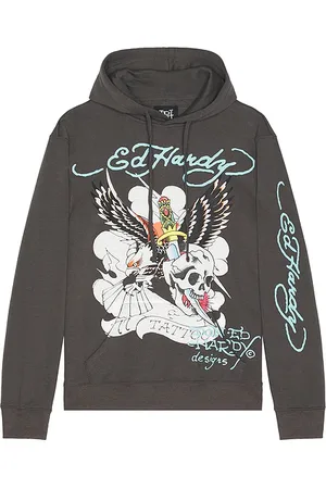 ED HARDY 77 Eagle Fleece Hoodie in Grey. - size L (also in M, S, XL/1X)