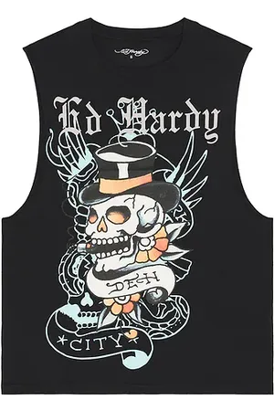ED HARDY Skull Tophat Cutoff Tee in . - size L (also in M, S, XL/1X)