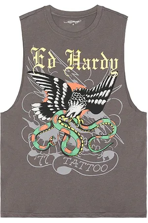ED HARDY Eagle Snake Cutoff Tee in Grey. - size L (also in M, S, XL/1X)