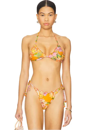 PQ Embroidered Lettuce Edge Triangle Bikini Top in Orange. - size L (also in M, S)