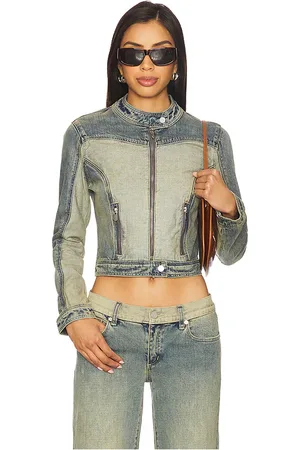 ABrand Roxie Denim Moto Jacket in Blue. - size L (also in M, S, XL, XS)