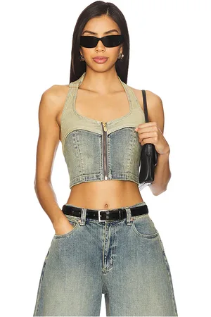 ABrand Roxie Denim Halter Top in Blue. - size L (also in M, XS)