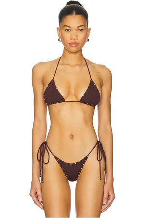 Indah Loretta Printed Triangle Bikini Top in Brown. - size M (also in S, XS)