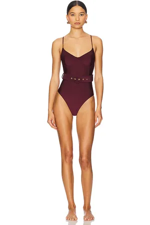 Simkhai Noa Belted Bustier One Piece Swimsuit in Wine. - size L (also in M, S, XS)