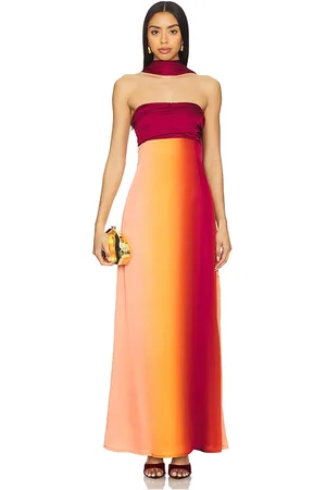 YLLW THE LABEL Vivia Scarf Dress in Orange,Burgundy. - size L (also in M, S)