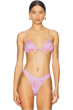Heavy Manners Triangle Front Tie Bikini Top in Pink. - size L (also in M, S, XL, XS)