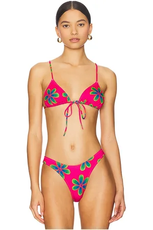 Heavy Manners Triangle Front Tie Bikini Top in Red. - size L (also in M, S, XS)