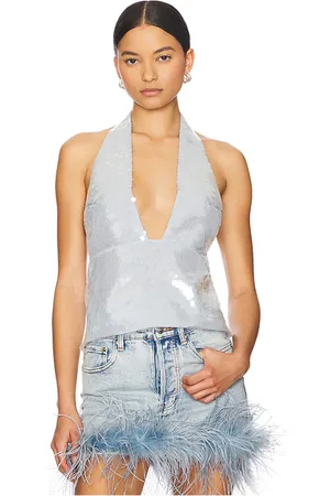 Retrofete Joy Sequin Top in Baby Blue. - size L (also in M, S, XL, XS, XXL)