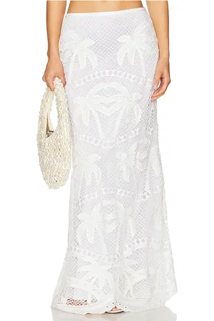 Le Superbe Bohemia Palms Slim Maxi Skirt in White. - size L (also in M, S, XS)