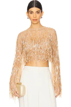 LAPOINTE Fringe Sequin Crop Top in Metallic Neutral. - size 4 (also in 6)