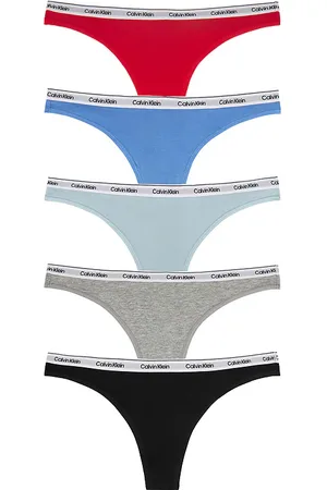 Calvin Klein Modern Logo Thong 5-pack in Red,Blue,Grey,Black. - size L (also in M, S, XL, XS)