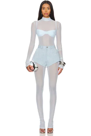 LAPOINTE Mesh Mock Neck Catsuit in Baby Blue. - size 4 (also in 8)