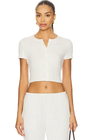 Leset Lauren Short Sleeve Cardigan in Light Grey. - size L (also in M, S, XL, XS)