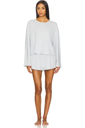 Lunya Slumberknit Long Sleeve Henley Set in Baby Blue. - size S (also in XL, XS)