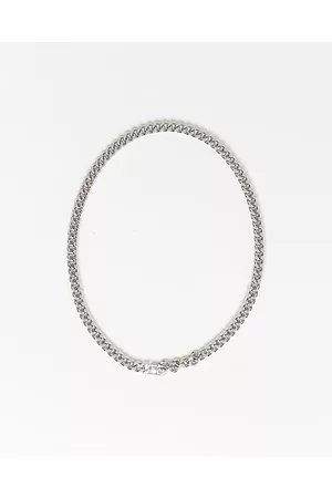 River Island Mens Silver colour engraved clasp chain necklace