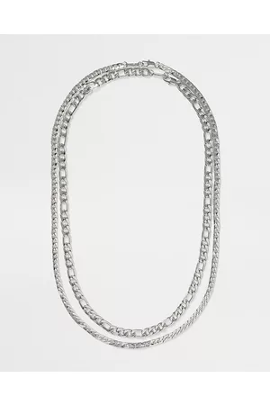 River Island Mens Silver colour layered curb chain necklace