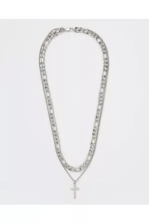 River Island Mens Silver colour cross chain necklace