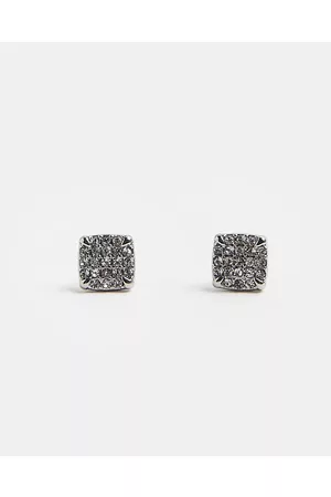 River Island Men Earrings - Mens Silver colour Square Crystal Stud Earrings