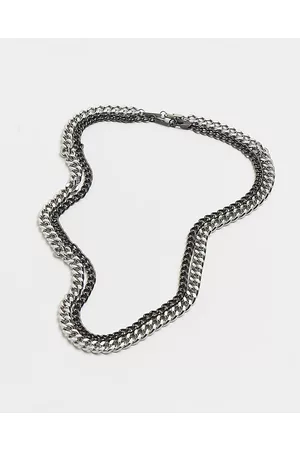 River Island Men Necklaces - Mens Silver colour multi-row chunky chain necklace