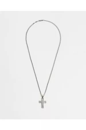 River Island Men Necklaces - Mens Silver colour Crystal Cross Pendant necklace