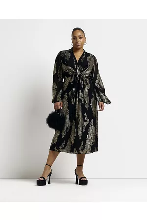 River Island Women Long Sleeve Dresses - Womens Plus gold paisley long sleeve midi dress