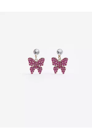 River Island Girls Diamante Butterfly Earrings