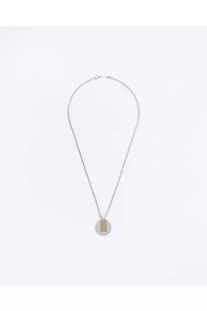 River Island Mens Silver colour tag and disc necklace