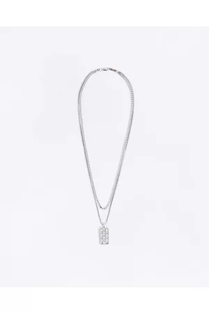 River Island Mens Silver colour diamante detail tag necklace