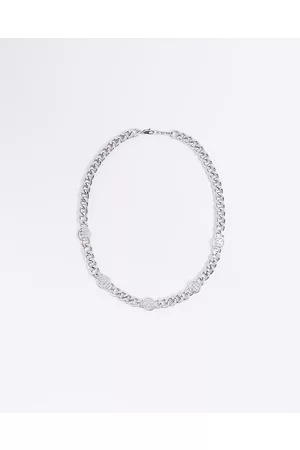 River Island Mens Silver colour RI chain link necklace