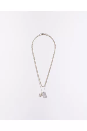 River Island Mens Silver colour tag multirow necklace